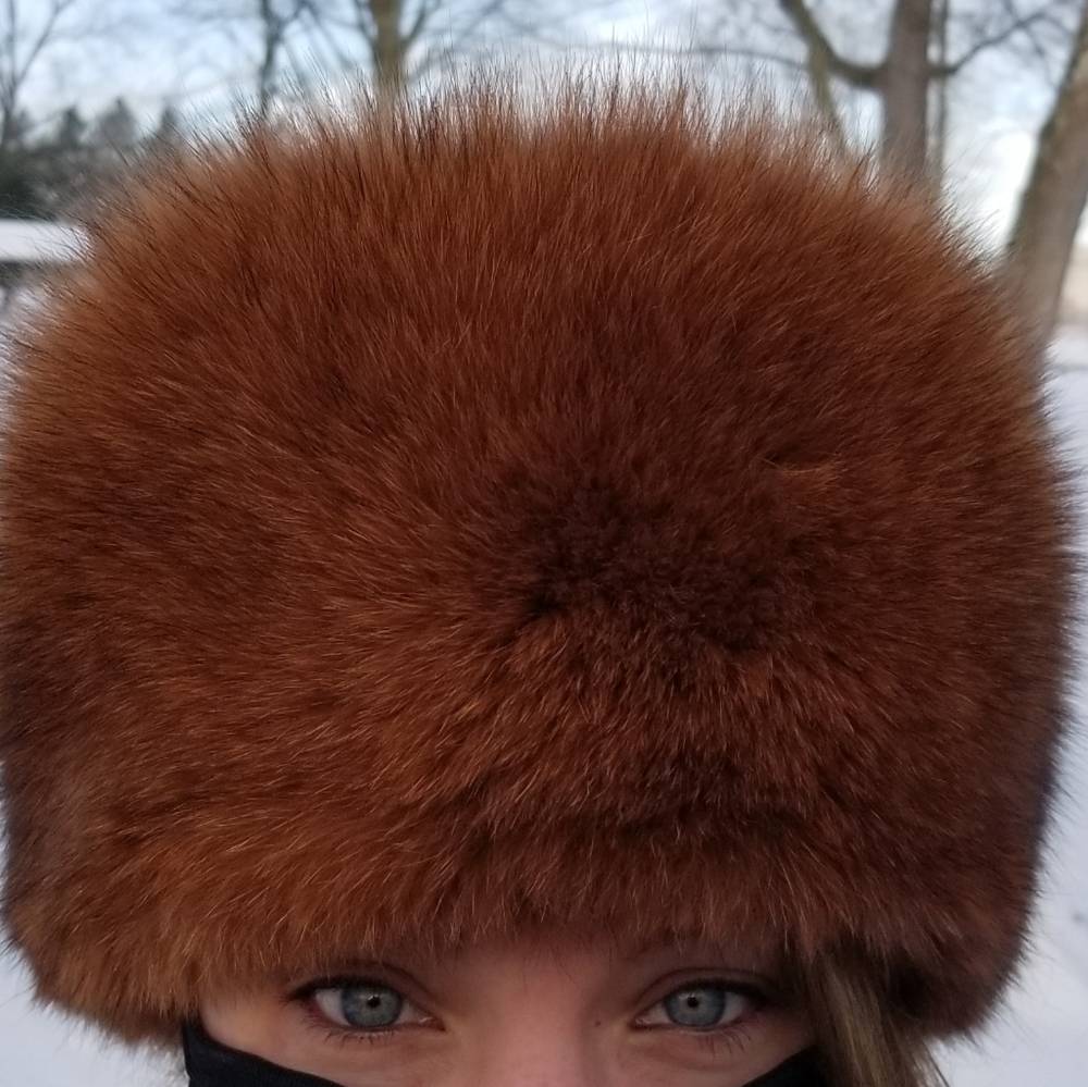 Brown Fox Fur Leather Topped Hat